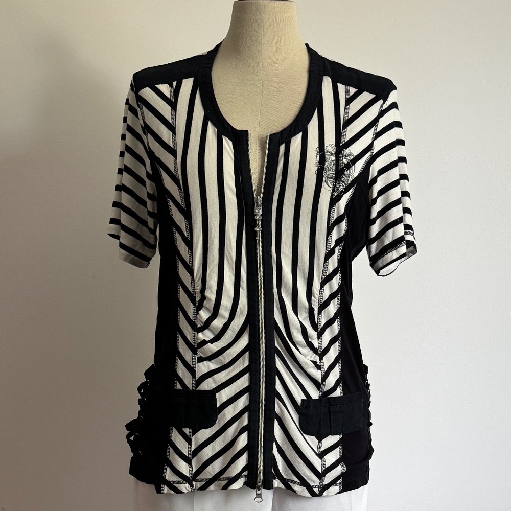Vex- Dark Blue and White Stripped Short Sleeves Vest/ Top/ Cardigan